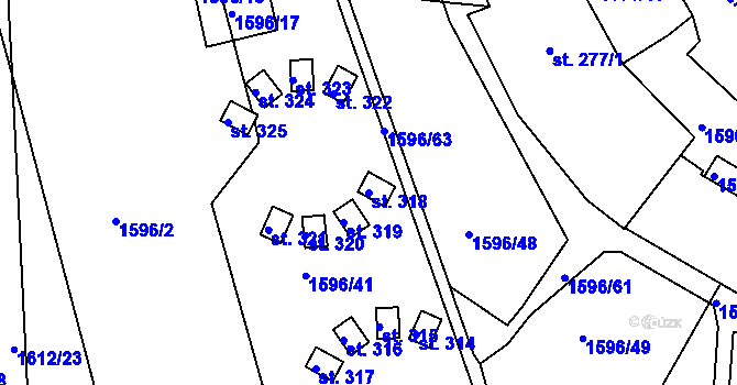 Parcela st. 318 v KÚ Tichov, Katastrální mapa