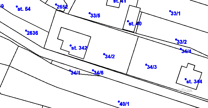 Parcela st. 34/2 v KÚ Tichov, Katastrální mapa
