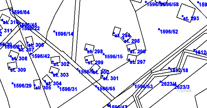 Parcela st. 1596/15 v KÚ Tichov, Katastrální mapa