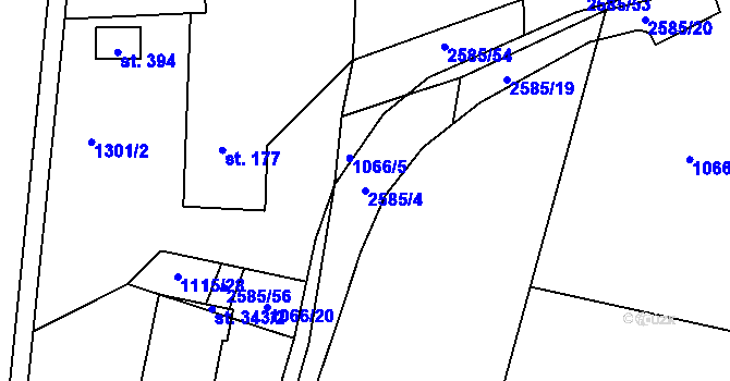 Parcela st. 2585/4 v KÚ Tichov, Katastrální mapa