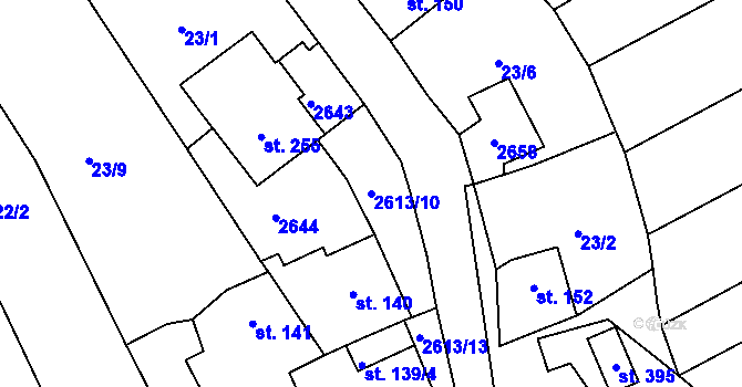 Parcela st. 2613/10 v KÚ Tichov, Katastrální mapa