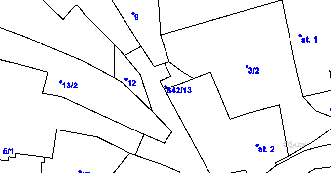 Parcela st. 642/13 v KÚ Kněž, Katastrální mapa
