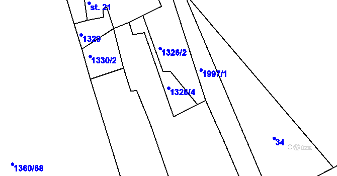 Parcela st. 1326/4 v KÚ Tis u Habrů, Katastrální mapa