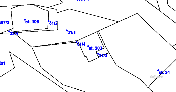 Parcela st. 203 v KÚ Tis u Habrů, Katastrální mapa