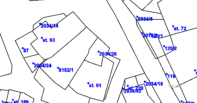 Parcela st. 2034/26 v KÚ Tis u Habrů, Katastrální mapa