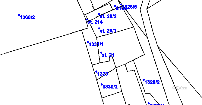 Parcela st. 21 v KÚ Tis u Habrů, Katastrální mapa