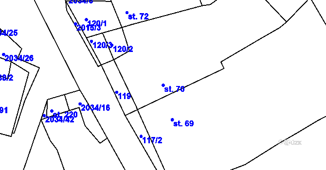 Parcela st. 70 v KÚ Tis u Habrů, Katastrální mapa