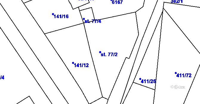 Parcela st. 77/2 v KÚ Tis u Habrů, Katastrální mapa