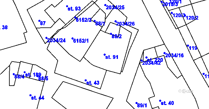 Parcela st. 91 v KÚ Tis u Habrů, Katastrální mapa