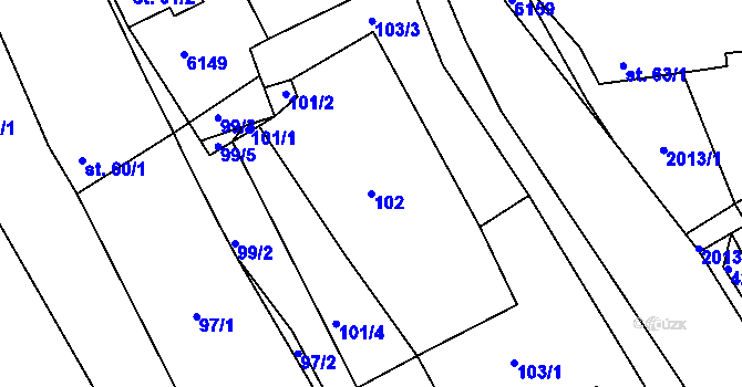 Parcela st. 102 v KÚ Tis u Habrů, Katastrální mapa
