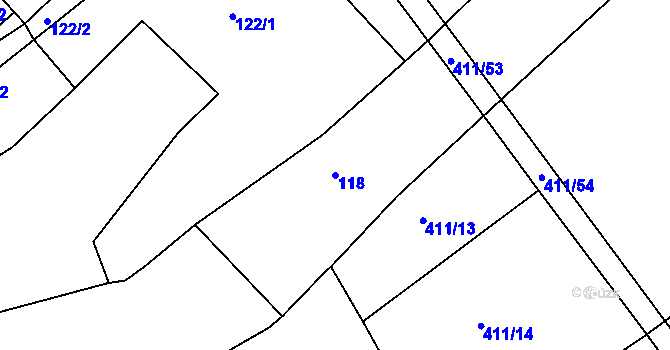 Parcela st. 118 v KÚ Tis u Habrů, Katastrální mapa