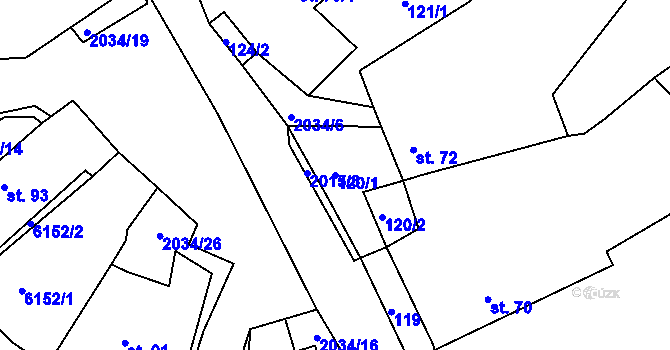 Parcela st. 120/1 v KÚ Tis u Habrů, Katastrální mapa