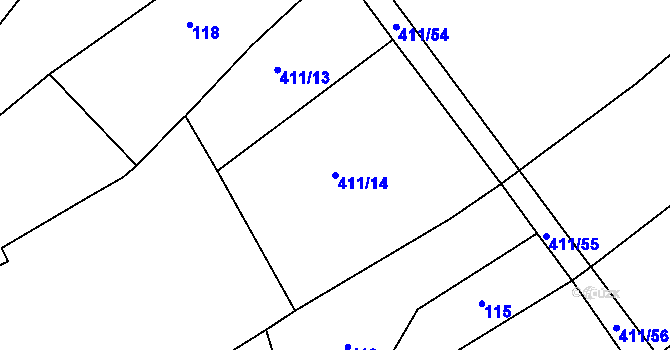 Parcela st. 411/14 v KÚ Tis u Habrů, Katastrální mapa