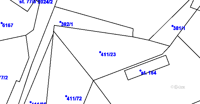 Parcela st. 411/23 v KÚ Tis u Habrů, Katastrální mapa