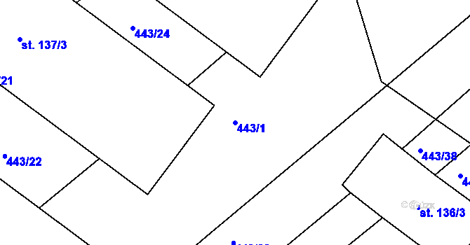 Parcela st. 443/1 v KÚ Tis u Habrů, Katastrální mapa