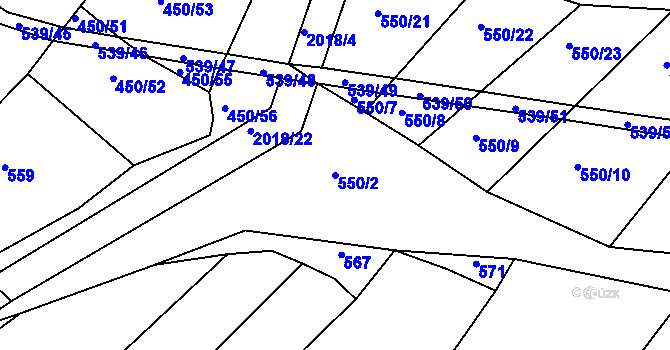 Parcela st. 550/2 v KÚ Tis u Habrů, Katastrální mapa