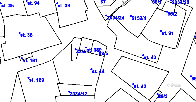 Parcela st. 88/5 v KÚ Tis u Habrů, Katastrální mapa