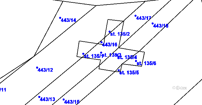 Parcela st. 135/3 v KÚ Tis u Habrů, Katastrální mapa
