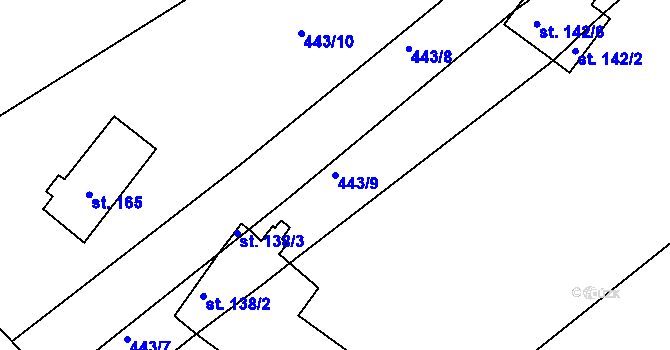 Parcela st. 443/9 v KÚ Tis u Habrů, Katastrální mapa