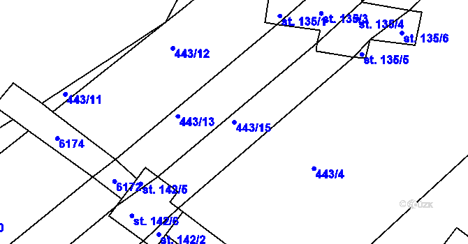 Parcela st. 443/15 v KÚ Tis u Habrů, Katastrální mapa