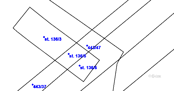 Parcela st. 443/47 v KÚ Tis u Habrů, Katastrální mapa