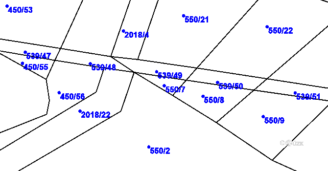 Parcela st. 550/7 v KÚ Tis u Habrů, Katastrální mapa