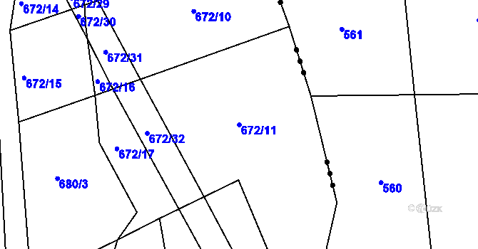 Parcela st. 672/11 v KÚ Tis u Habrů, Katastrální mapa