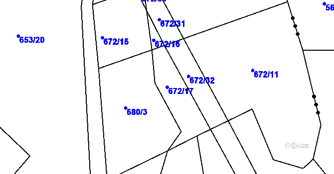 Parcela st. 672/17 v KÚ Tis u Habrů, Katastrální mapa