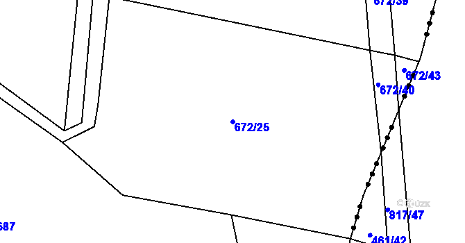 Parcela st. 672/25 v KÚ Tis u Habrů, Katastrální mapa