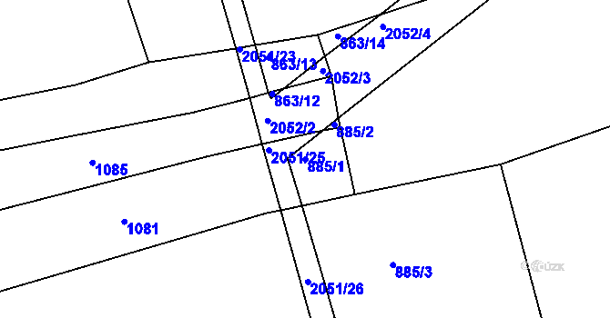 Parcela st. 885/1 v KÚ Tis u Habrů, Katastrální mapa