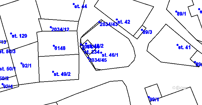 Parcela st. 46/1 v KÚ Tis u Habrů, Katastrální mapa