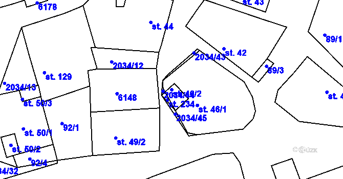 Parcela st. 46/2 v KÚ Tis u Habrů, Katastrální mapa