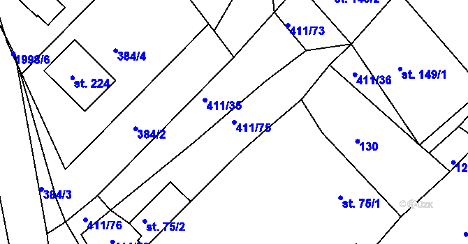 Parcela st. 411/75 v KÚ Tis u Habrů, Katastrální mapa
