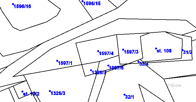 Parcela st. 1597/4 v KÚ Tis u Habrů, Katastrální mapa