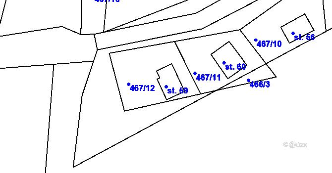 Parcela st. 59 v KÚ Kračín, Katastrální mapa