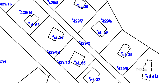 Parcela st. 429/2 v KÚ Kračín, Katastrální mapa