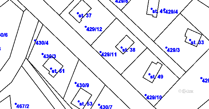 Parcela st. 429/11 v KÚ Kračín, Katastrální mapa