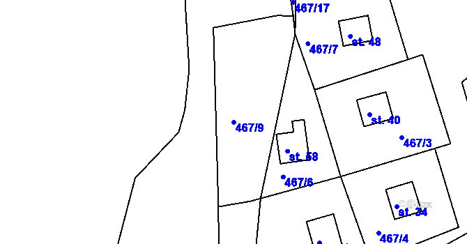 Parcela st. 467/9 v KÚ Kračín, Katastrální mapa