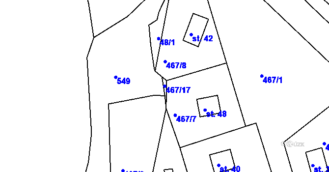 Parcela st. 467/17 v KÚ Kračín, Katastrální mapa