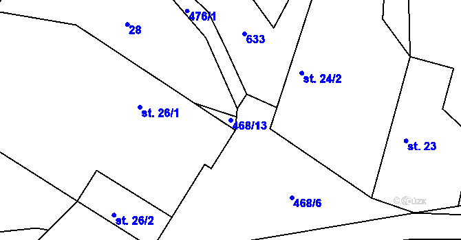 Parcela st. 468/13 v KÚ Kračín, Katastrální mapa