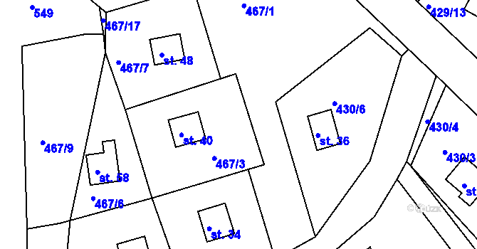 Parcela st. 467/18 v KÚ Kračín, Katastrální mapa