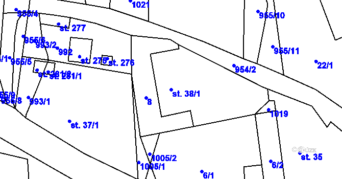 Parcela st. 38/1 v KÚ Tis u Blatna, Katastrální mapa