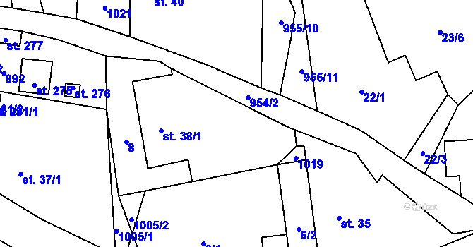 Parcela st. 38/2 v KÚ Tis u Blatna, Katastrální mapa