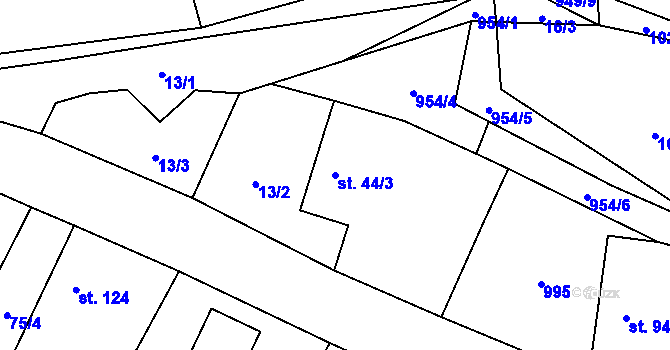 Parcela st. 44/3 v KÚ Tis u Blatna, Katastrální mapa