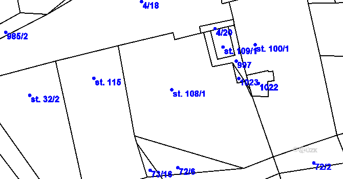 Parcela st. 108/1 v KÚ Tis u Blatna, Katastrální mapa