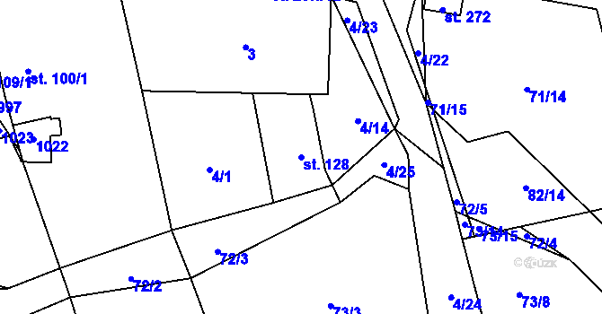 Parcela st. 128 v KÚ Tis u Blatna, Katastrální mapa