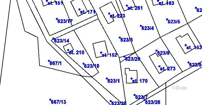 Parcela st. 152 v KÚ Tis u Blatna, Katastrální mapa