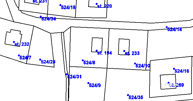 Parcela st. 194 v KÚ Tis u Blatna, Katastrální mapa