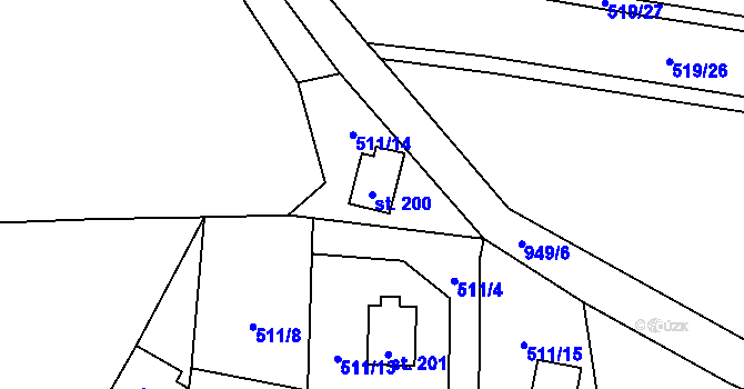 Parcela st. 200 v KÚ Tis u Blatna, Katastrální mapa