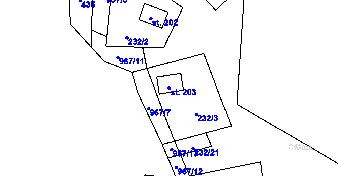Parcela st. 203 v KÚ Tis u Blatna, Katastrální mapa